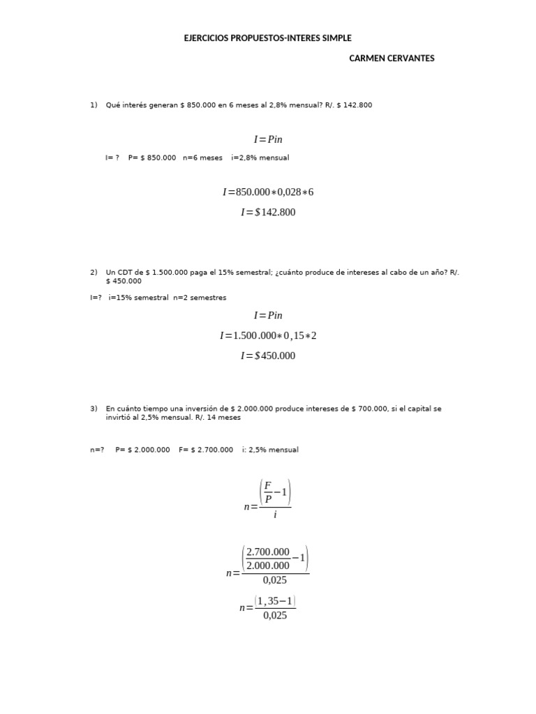 Ejercicios Propuestos Matematicas Financieras | PDF | Finanzas Matemáticas