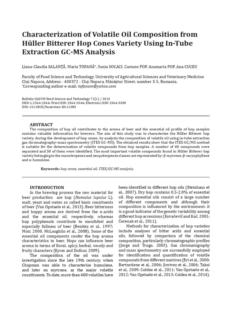 Characterization of Volatile Oil Composition From Hüller Bitterer Hop ...