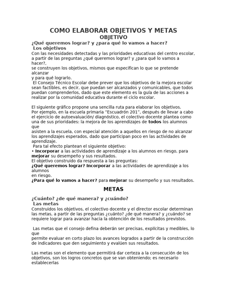 Objetivos y Metas Educativas Efectivas | PDF | Aprendizaje | Evaluación