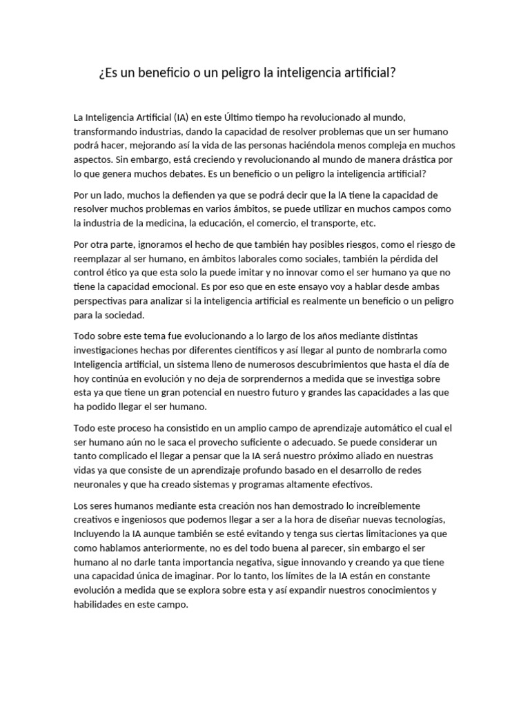 Beneficios y riesgos de la IA en sociedad | PDF | Inteligencia ...