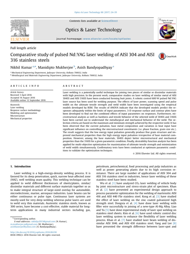 Comparative Study of Pulsed ND YAG Laser Welding of AISI 304 and AISI ...
