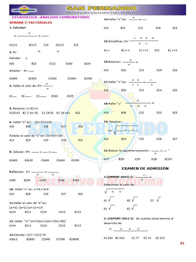 Ejercicios de Factoriales y Combinatoria | PDF