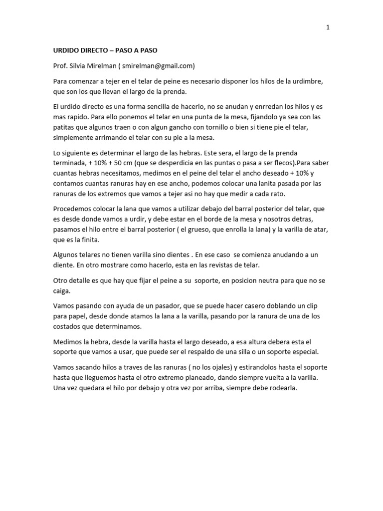 Urdido Directo en Telar: Guía Práctica | PDF | Telar | Textiles