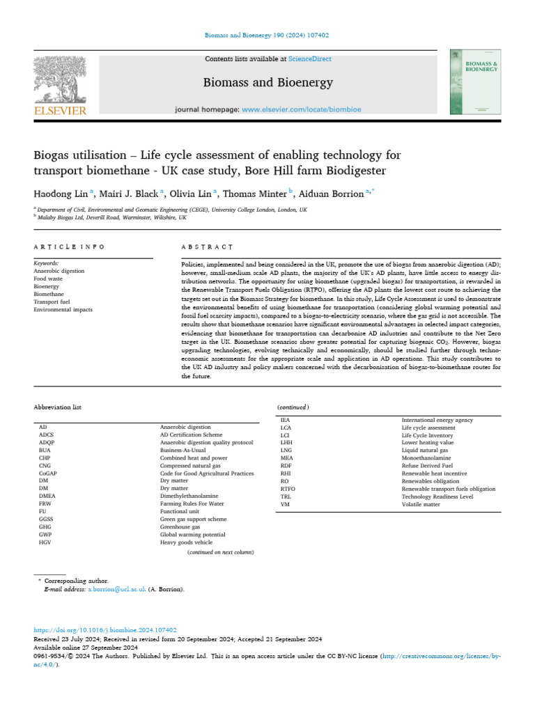 Life Cycle Assessment of Biomethane for Transport | PDF | Biogas ...
