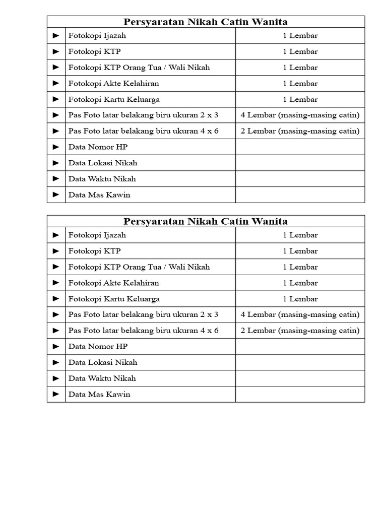 Persyaratan Nikah Catin Wanita | PDF