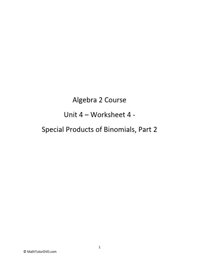 Algebra+2+Course+ +unit+4+ +lesson+4+ +worksheet | PDF | Mathematics ...