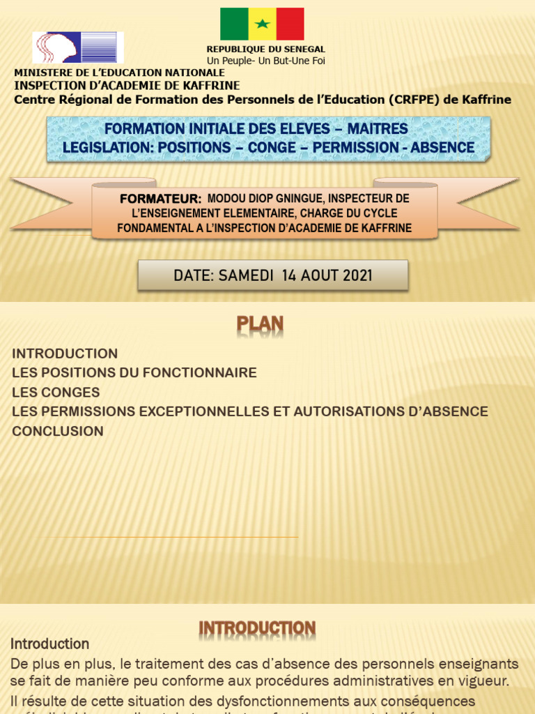 Congés et absences des enseignants au Sénégal | PDF | Parenté