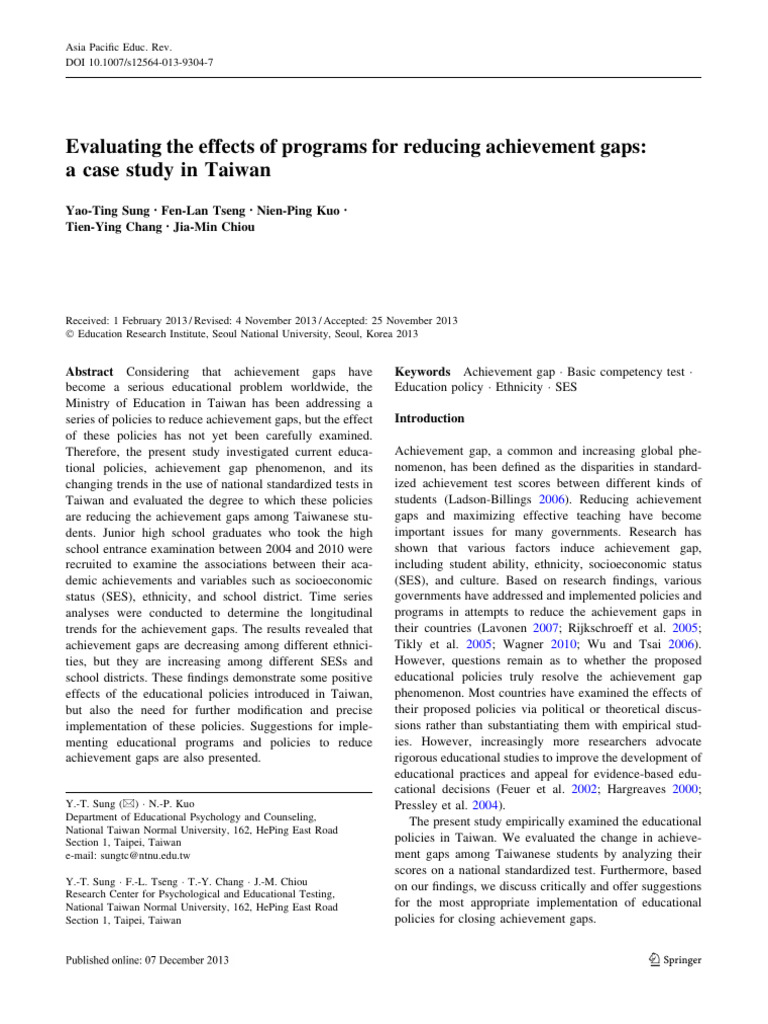 Taiwan's Educational Achievement Gaps | PDF | No Child Left Behind Act ...