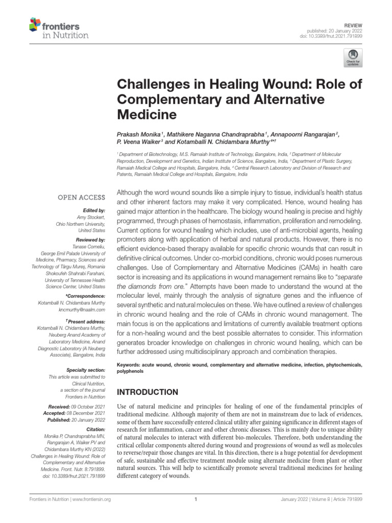 Challenges in Healing Wound Role of Complementary and Alternative ...