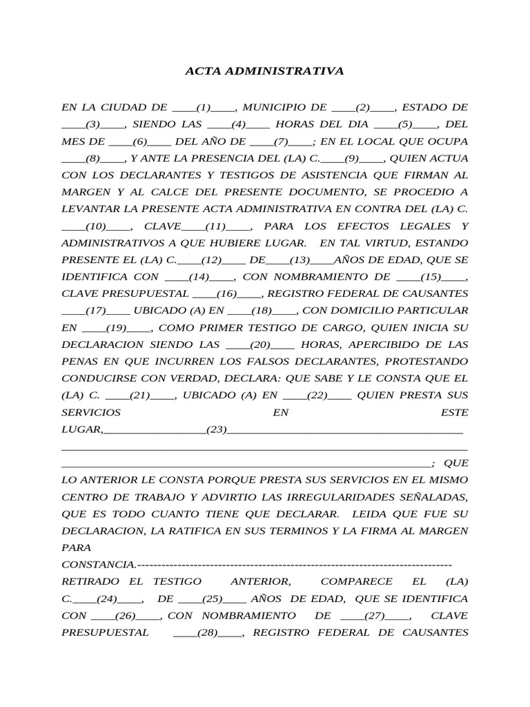 Acta Administrativa: Proceso y Testigos | PDF | Testigo | Gobierno