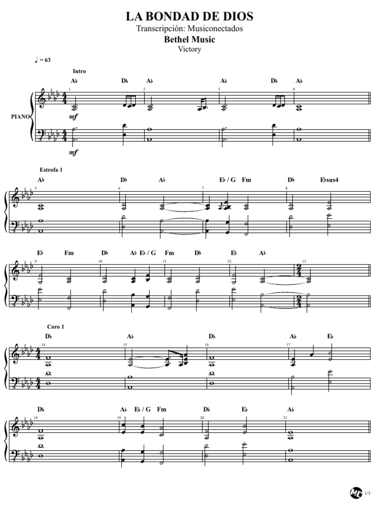 La Bondad De Dios Piano Pdf