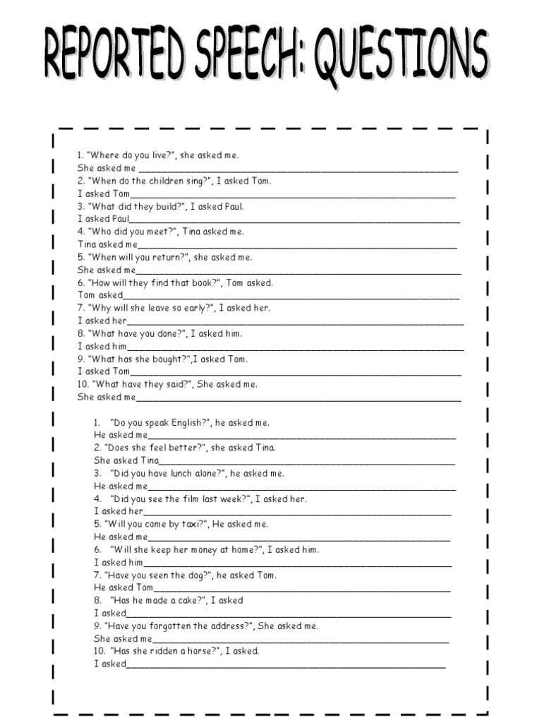 reported speech questions pdf
