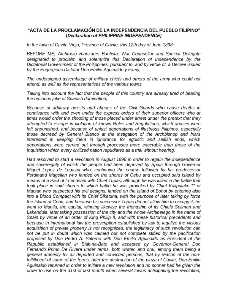 Philippine Independence Proclamation | PDF | Spanish East Indies ...