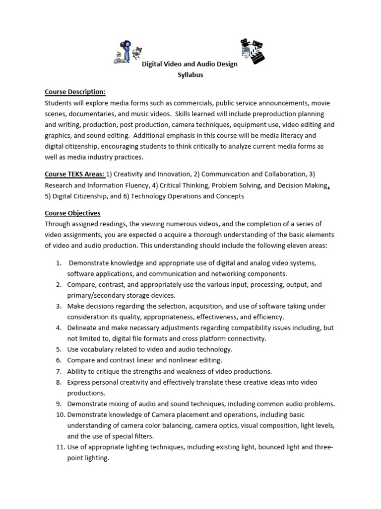 Digital Video and Audio Design Syllabus | PDF | Creativity | Communication