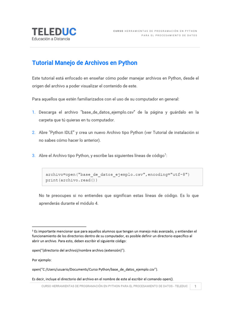 Tutorial Manejo de Archivos en Python | PDF | Archivo de computadora ...
