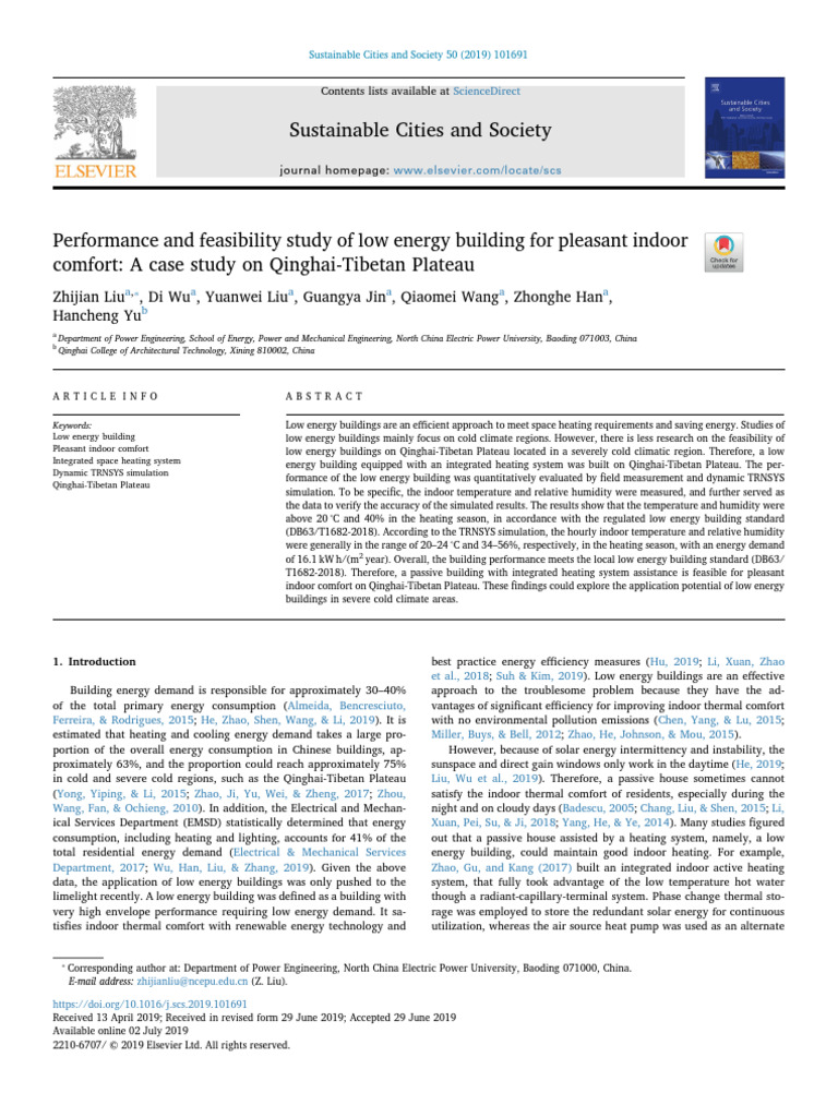 Performance and Feasibility Study of Low Energy Building For Pleasant ...