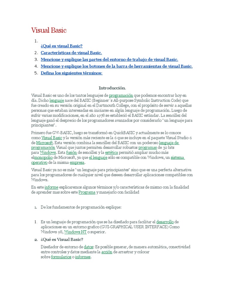 El Interfaz De Visual Basic Se Conoce Como Componentes de Visual Basic 6.0 | PDF | Básico | Tecnología digital