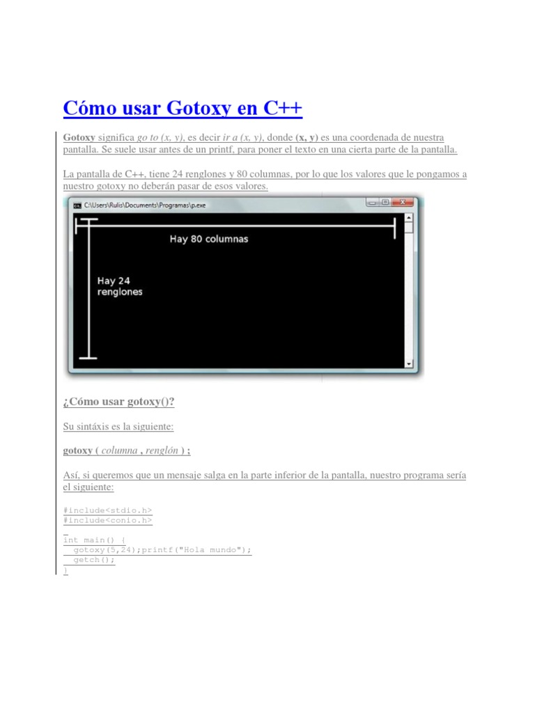 Uso de Gotoxy en C++ | PDF