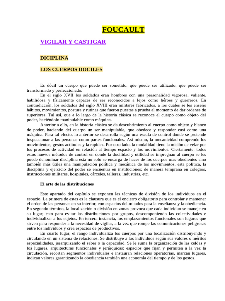 Foucault - Vigilar y Castigar | PDF | Disciplinas | Hora