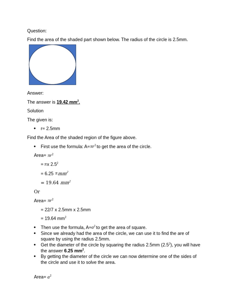 Area Calculation of Circle and Square | PDF | Teaching Methods & Materials