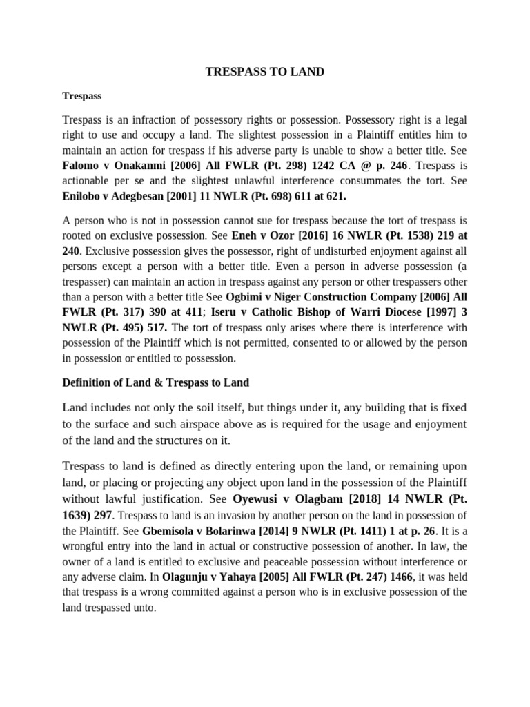 Overview of Trespass to Land | PDF | Trespass | Damages