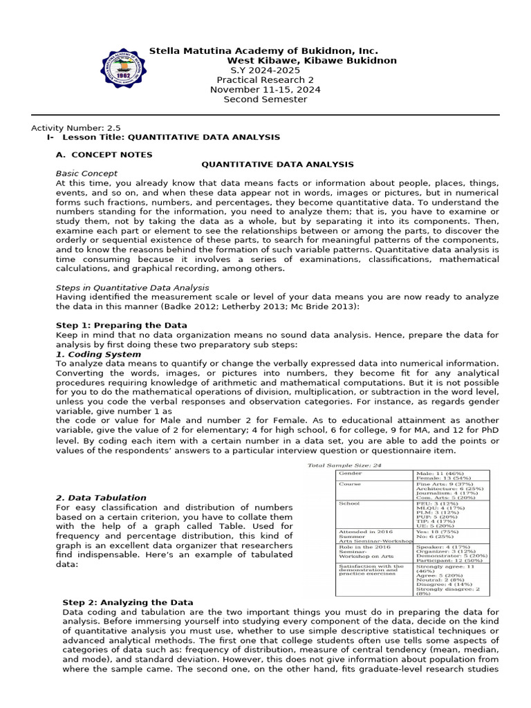 Quantitative Data Analysis Guide | PDF | Statistics | Mean