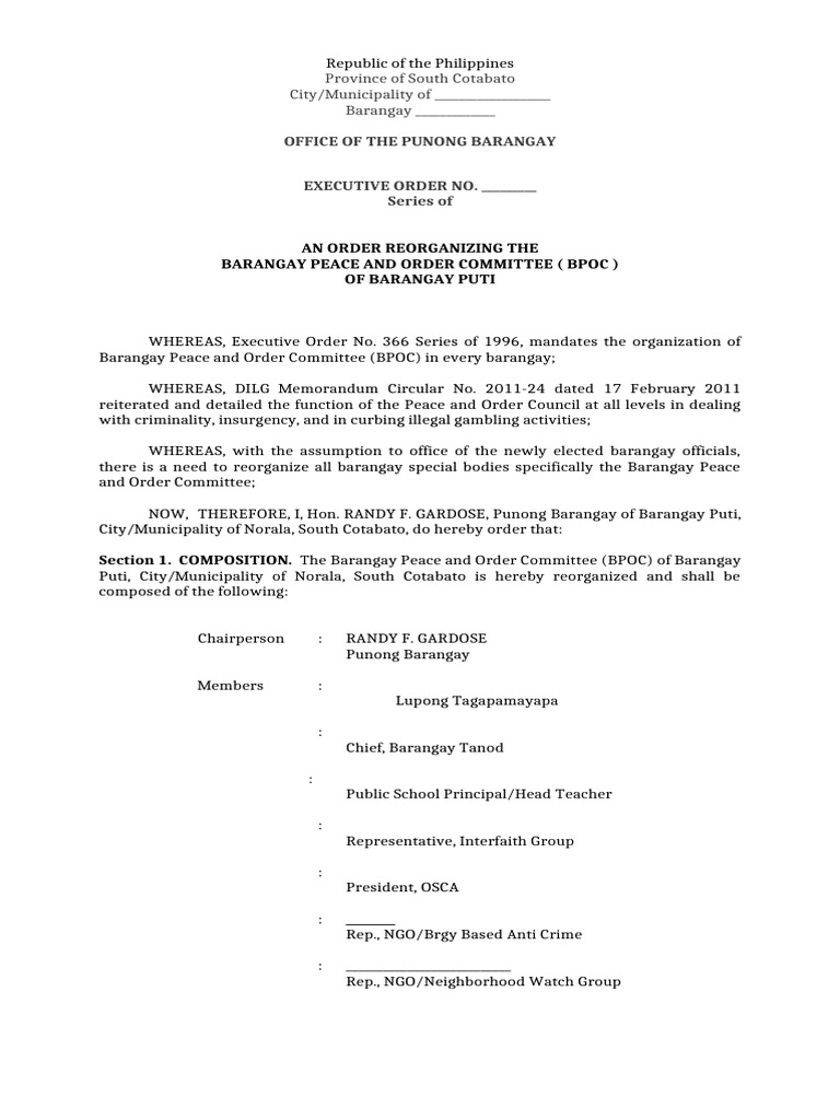 Reorganization of Barangay Peace Committee | PDF | Criminal Justice ...
