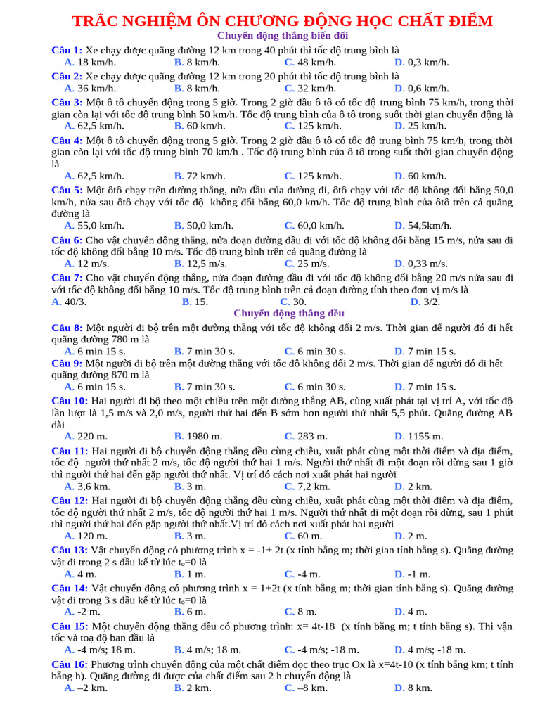 Trac Nghiem On Tap DONGHOCCHATDIEM Co Dap An | PDF