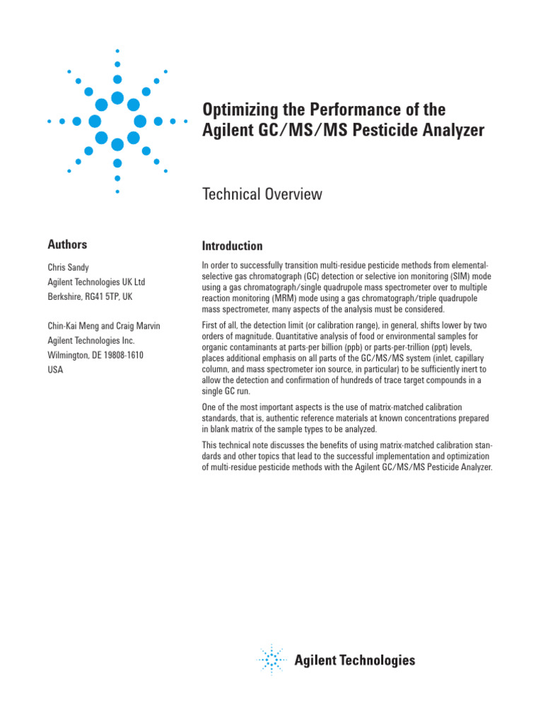 Optimizing Agilent GC/MS/MS for Pesticides | PDF | Gas Chromatography ...