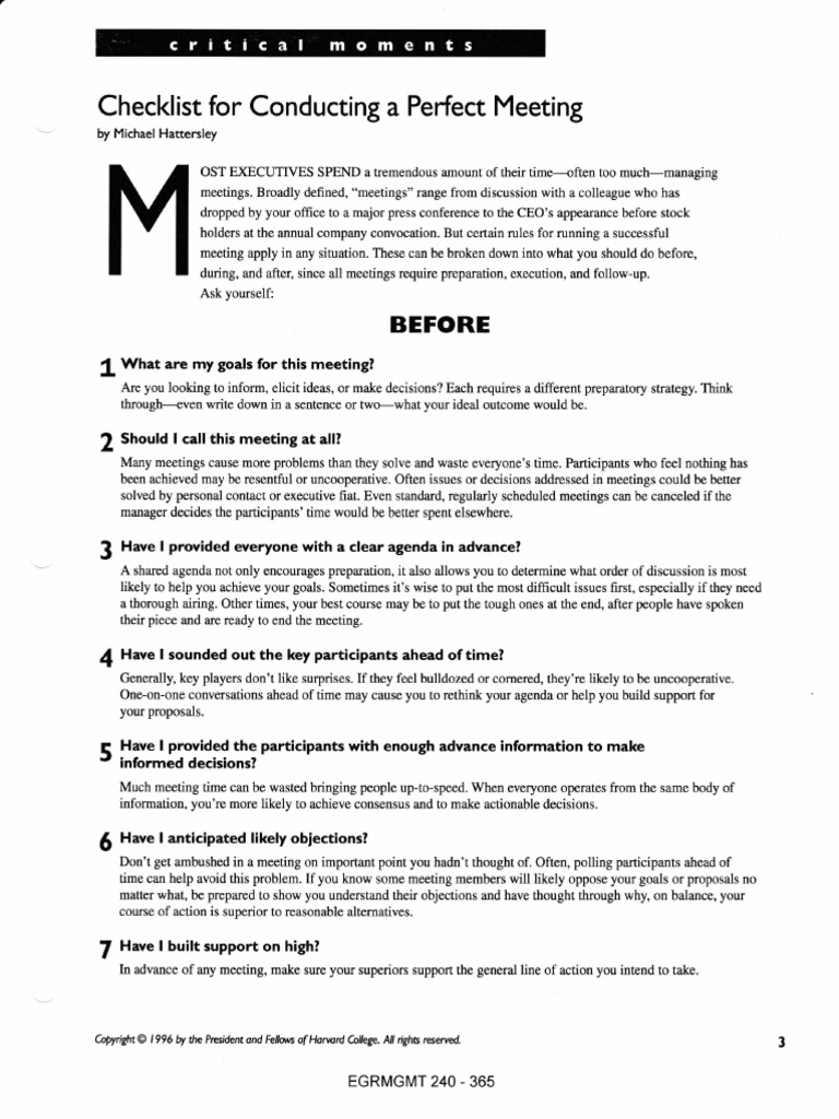 Checklist For Perfect Meeting | PDF