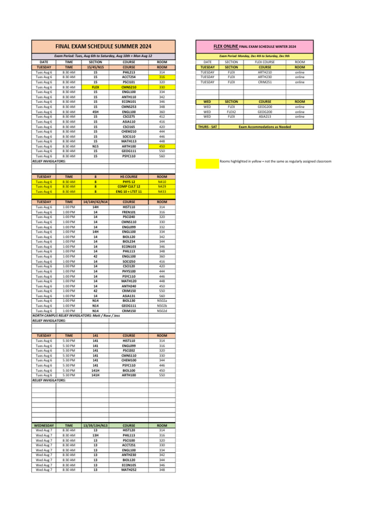 Summer 2024 Final Exam Timetable May31 | PDF