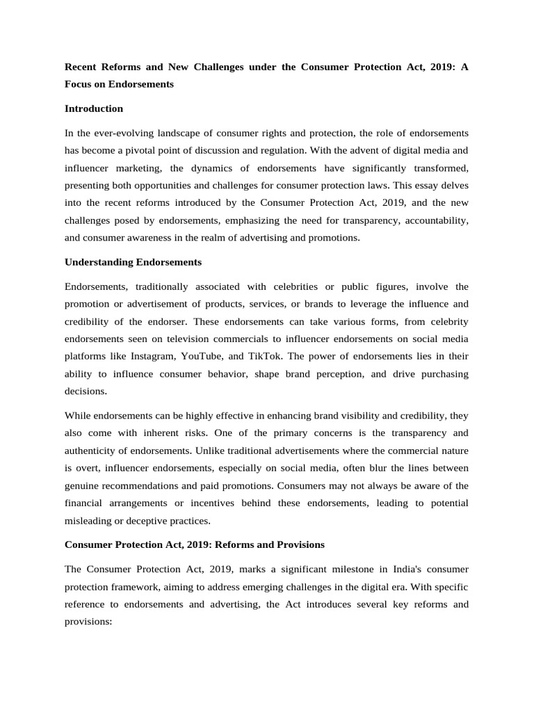 Endorsements and Consumer Protection Act | PDF | Consumer Protection ...