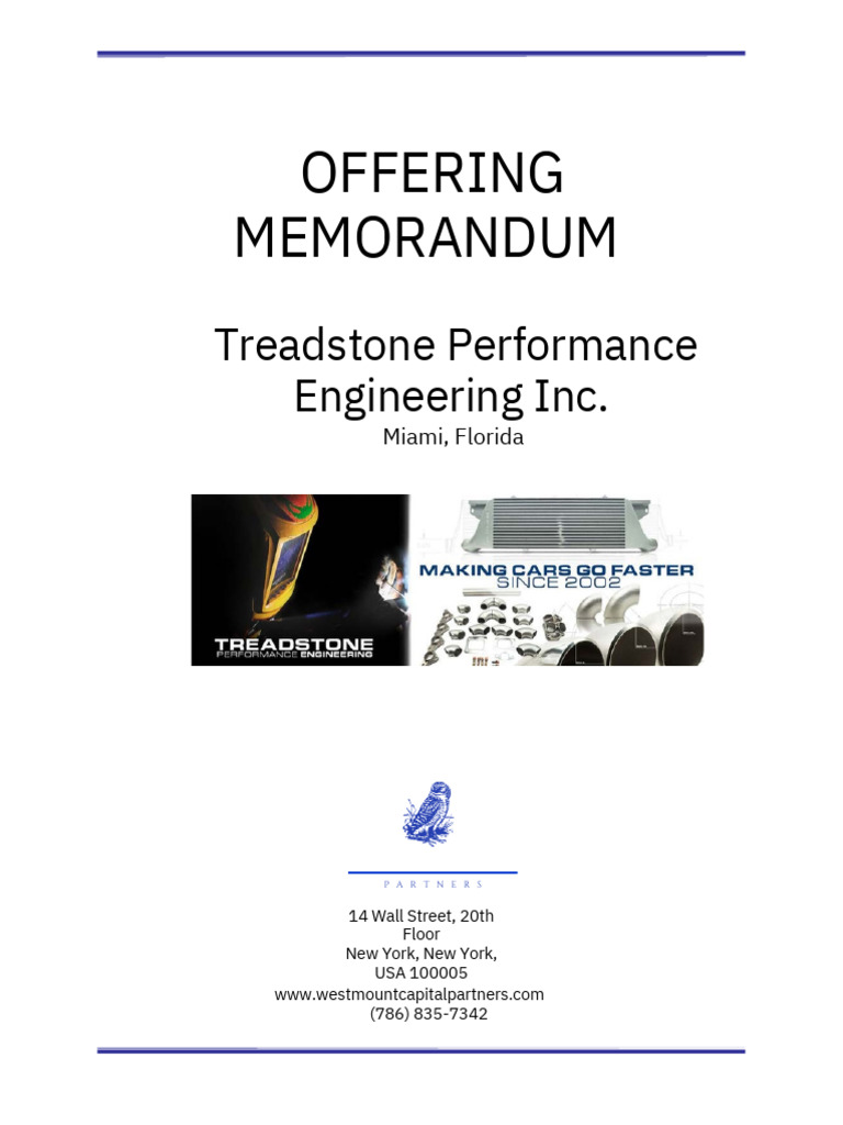 Treadstone Performance Offering Memorandum | PDF | Mergers And ...