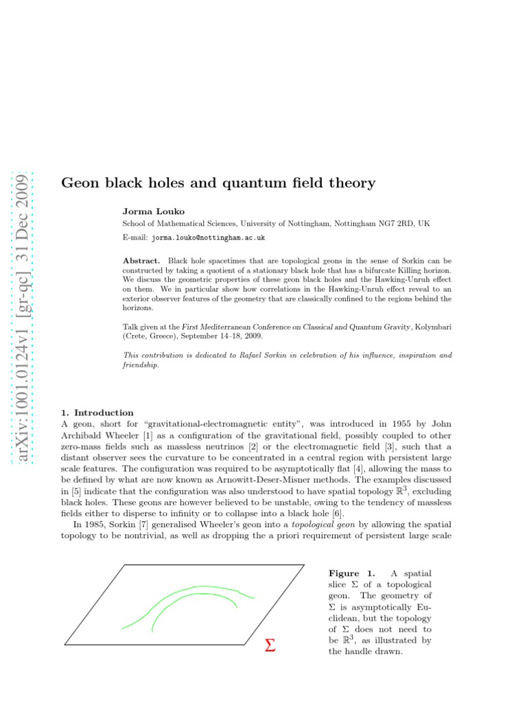 Geon Black Holes in Quantum Theory | PDF | Gauge Theory | Black Hole