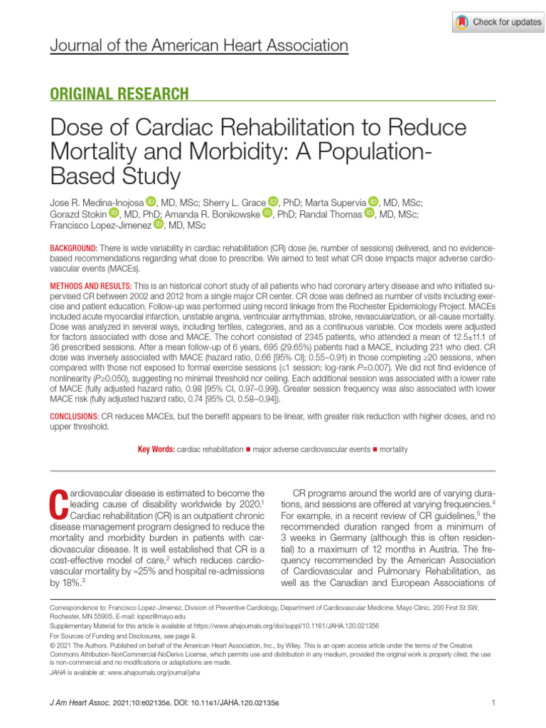 Dose of Cardiac Rehabilitation | PDF | Percutaneous Coronary ...