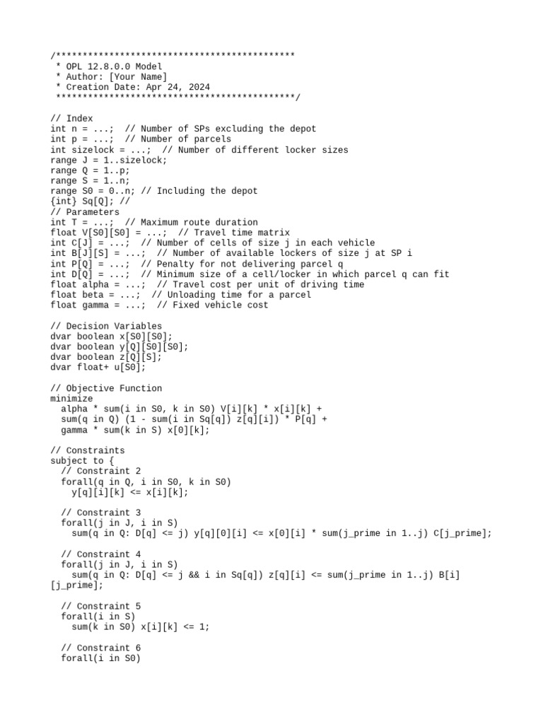 OPL Model for Parcel Delivery Optimization | PDF