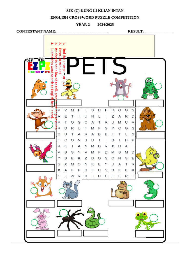Year 2 Crossword Eng Competition 2024 PDF