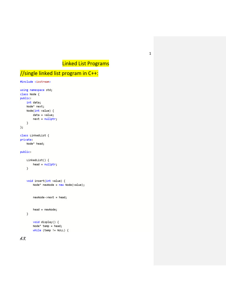 Linked List Programs //single Linked List Program in C++:: Iostream ...