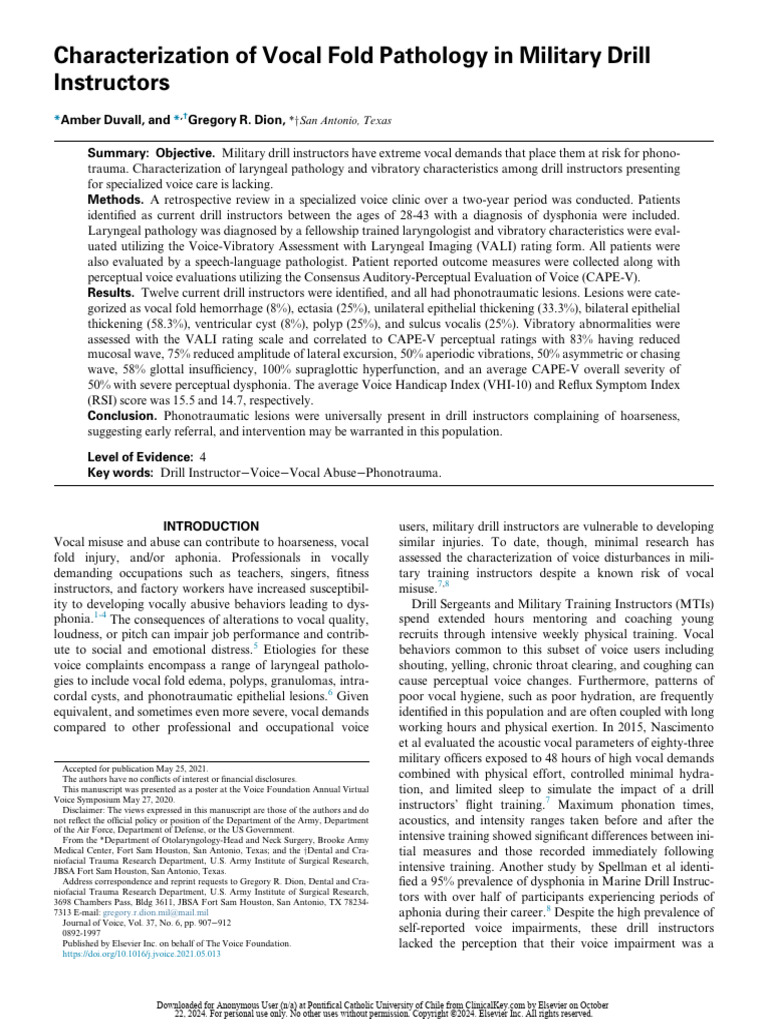 Characterization of Vocal Fold Pathology in Military Drill Instructors ...