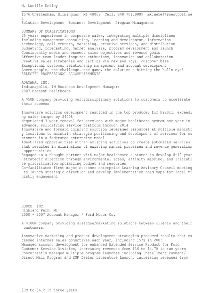 Business Development Manager | PDF | Sales | Ford Motor Company