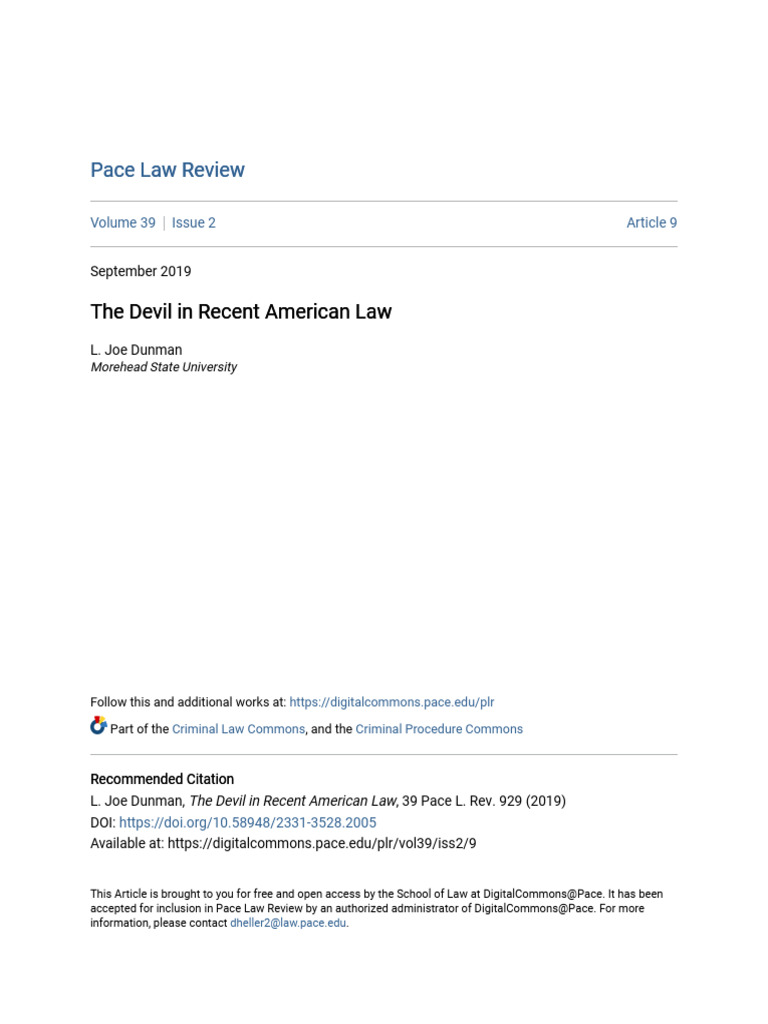 The Devil in American Law: A Survey | PDF | Defamation | Satan