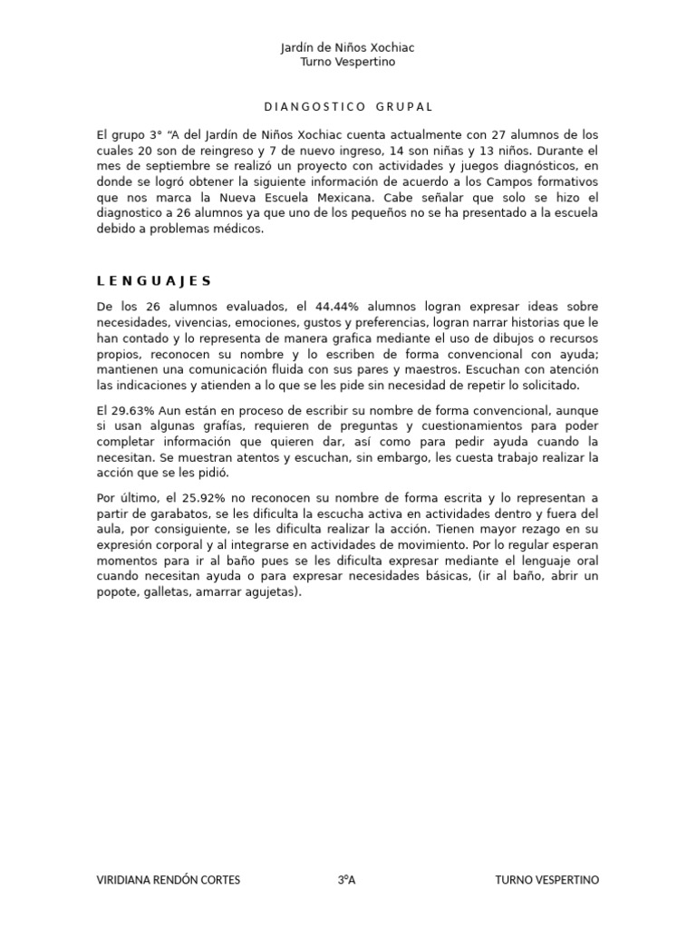 Diagnostico Grupal | PDF | Educación de la primera infancia