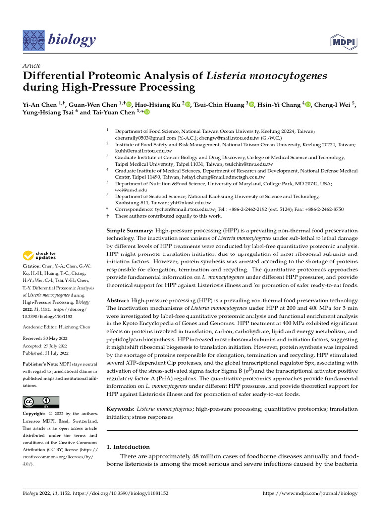 Differential Proteomic Analysis of Listeria Monocy | PDF | Translation ...