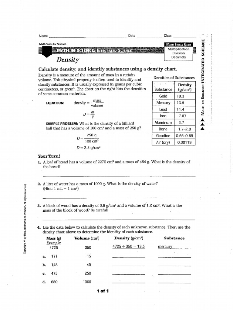 Density Worksheet 2 | PDF