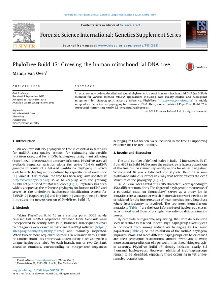 Forensic mtDNA Phylogeny Update | PDF | Mitochondrial Dna ...