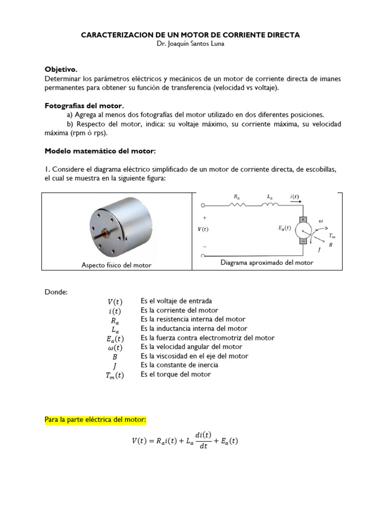 Caracterización de Un Motor de CD JSL Simplificado | PDF | Resistencia ...