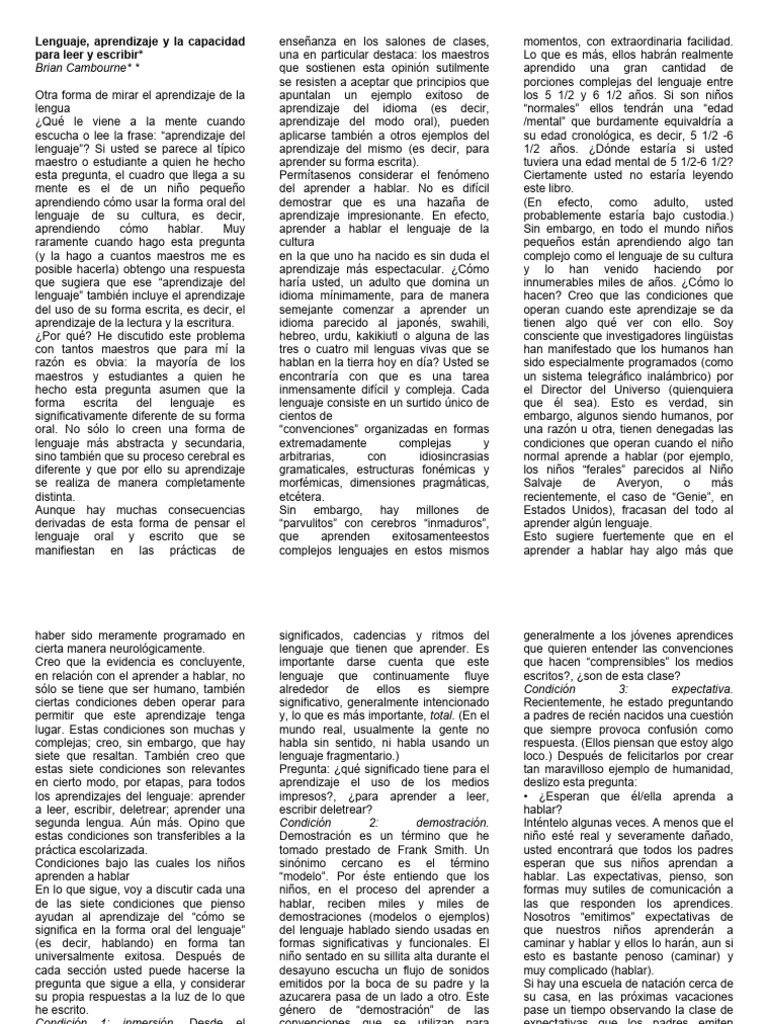 Aprendizaje del Lenguaje Oral y Escrito | PDF | Aprendizaje ...