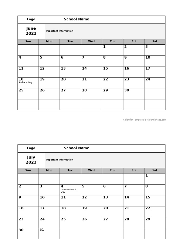 2023 School Monthly Jun Sep Calendar 1 PDF Observances Holidays