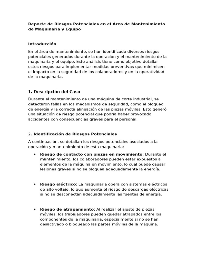 Riesgos en Mantenimiento de Maquinaria | PDF | Riesgo | La seguridad