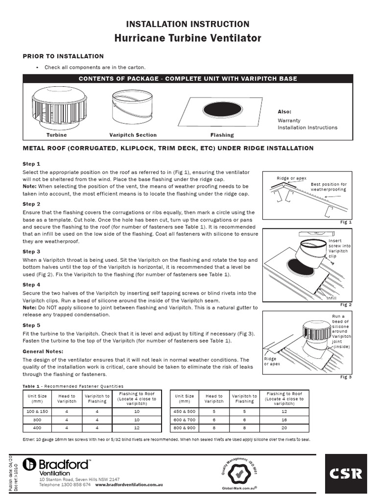 Hurricane Ventilator Installation Instruction | PDF | Building ...